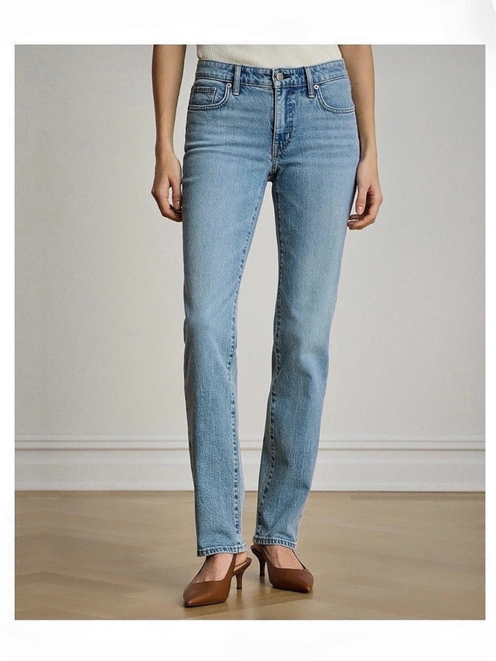 NWT Lauren Ralph Lauren High-Rise Relaxed Straight Jean Blue Waist 28